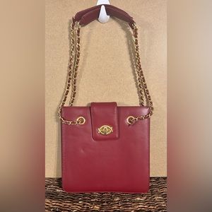 Vintage Red Leather Lord and Taylor gold chain Shoulder Bag